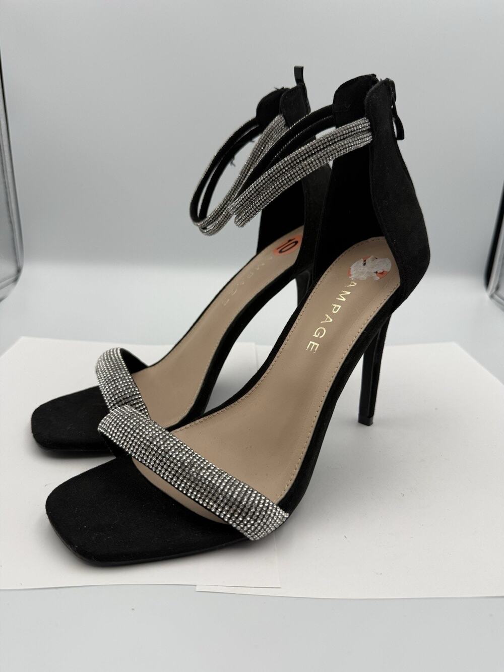 Rampage Black Rhinestone Ankle Strap Stiletto Heels - Size 10 #44